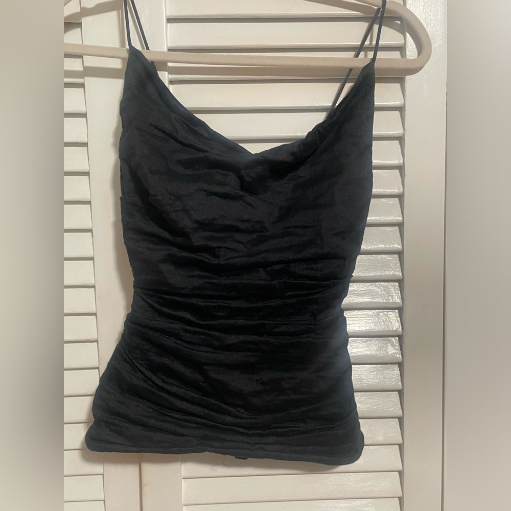 Nicole Miller Black Ruched Cowl Neck Camisole